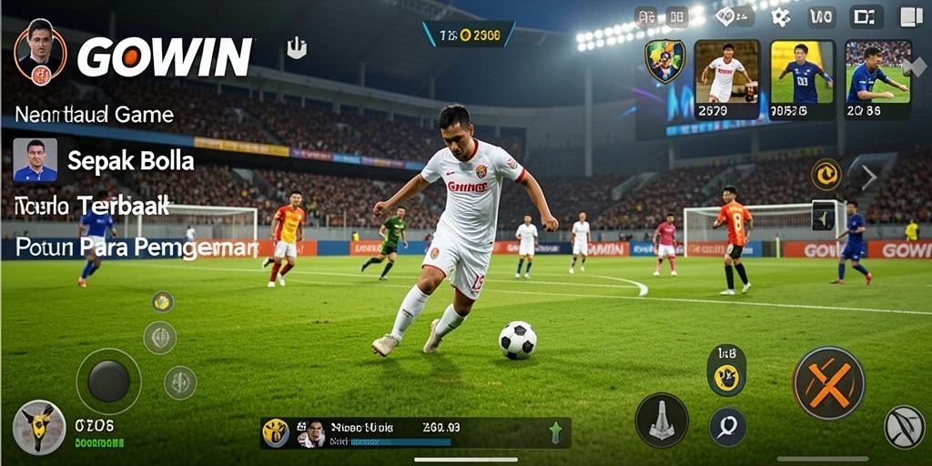 Tampilan gameplay GOWIN dengan aksi sepak bola yang menegangkan.