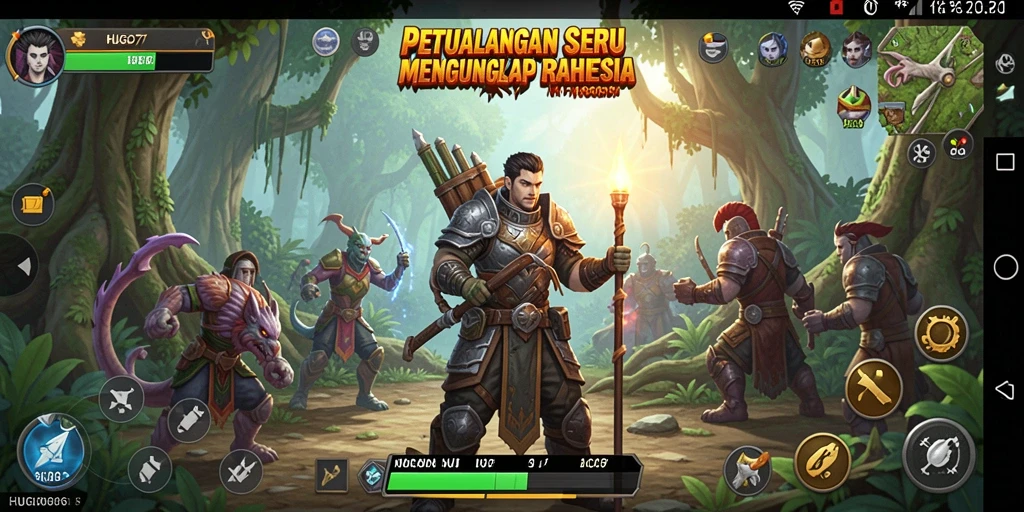 Tangkapan layar utama HUGO77 menampilkan aksi seru dalam permainan petualangan.