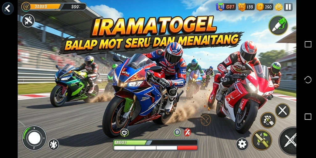 Tampilan dinamis dari gameplay balap motor di IRAMATOGEL.