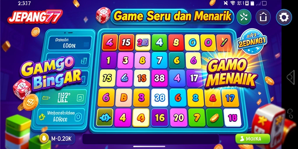 Tampilan gameplay seru di JEPANG77 dengan kartu Bingo yang berwarna-warni.