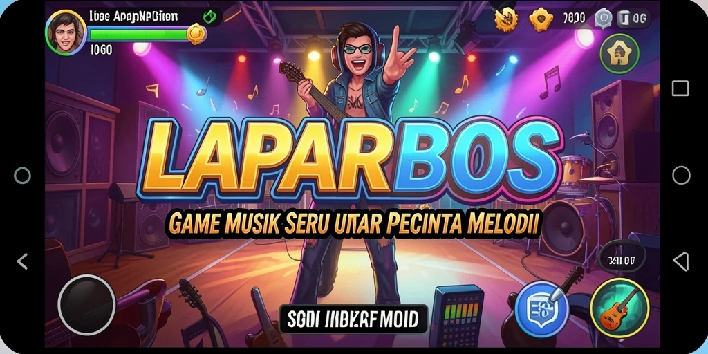 Screenshot utama LAPARBOS menampilkan gameplay musik yang seru dan interaktif.