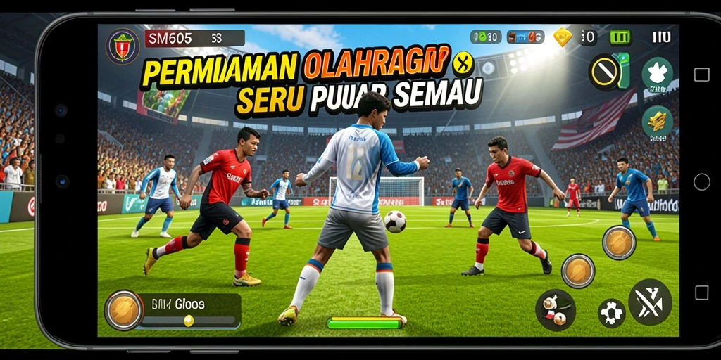 Tangkapan layar gameplay SM605 menunjukkan aksi seru dari permainan olahraga.