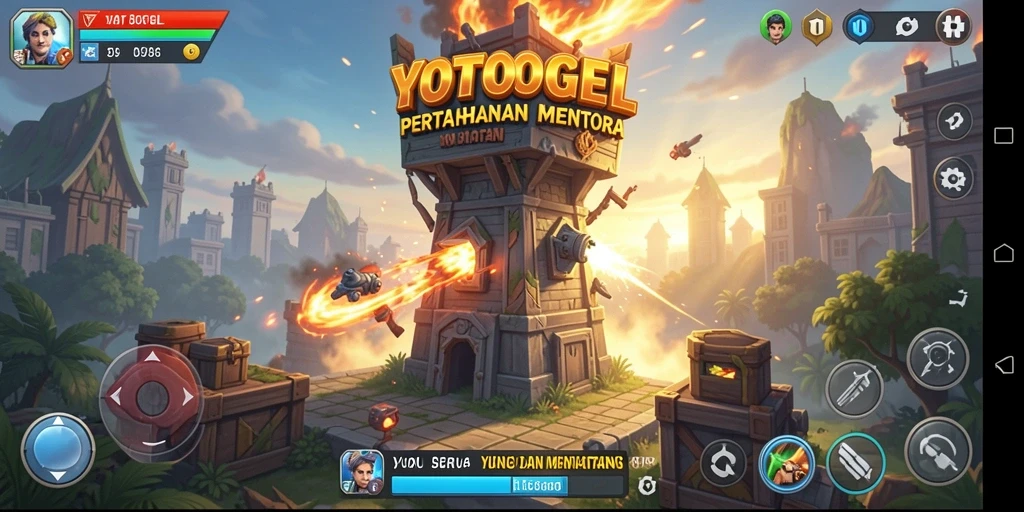 Tampilan menarik gameplay Tower Defense YOTOGEL dengan berbagai menara.